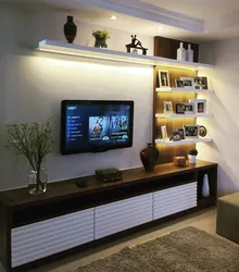 Hanging shelves in the living room photo on the wall