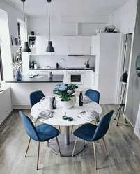 Blue sofa in the kitchen photo