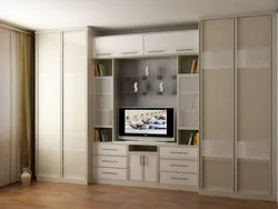 Living room wall design with built-in wardrobes