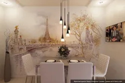 Modern kitchen design with photo wallpaper on the wall