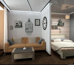 Living room interior with bed and sofa