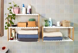 Bathroom design with shelves in the wall