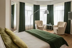 Light green curtains in the living room interior