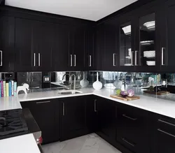 Kitchen Design With Black Countertop And Splashback