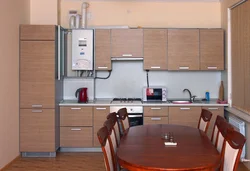 Kitchen design with a gas boiler in the corner on the wall