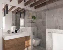 Bathroom Gray With Wood Design