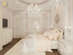 Классический интерьер спальни в светлых тонах фото