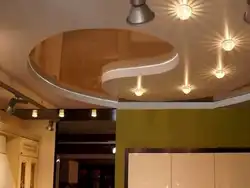 Plasterboard ceiling with lighting two-level design in the kitchen