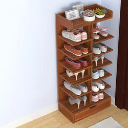 DIY shoe rack made of wood photo in the hallway