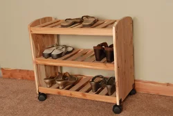 DIY shoe rack made of wood photo in the hallway