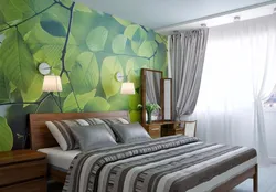 Фото дизайн спальни с зелеными обоями