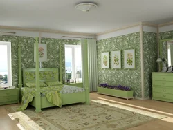 Photo Bedroom Design With Green Wallpaper