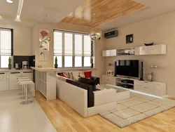 Living room with access to the kitchen in a modern style photo