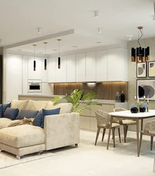 Living room with access to the kitchen in a modern style photo