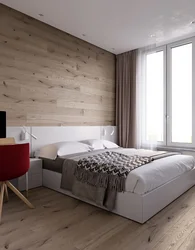 Gray Bedroom With Wood In The Interior