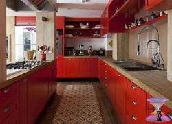 Kitchen interior blue red