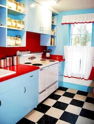 Kitchen interior blue red