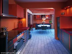 Kitchen Interior Blue Red