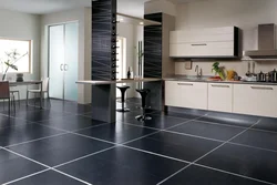 Photo of white tiles on the kitchen floor