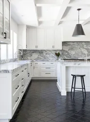 Photo of white tiles on the kitchen floor