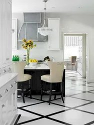 Photo of white tiles on the kitchen floor