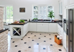 Photo of white tiles on the kitchen floor