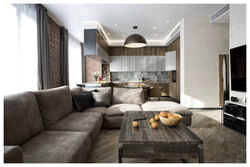 Photo design of kitchen living room 32 m