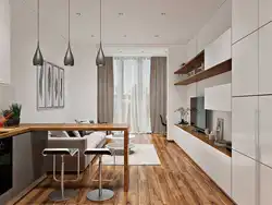 Interior of narrow kitchen living room