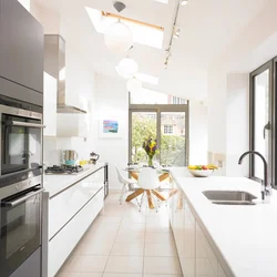 Interior of narrow kitchen living room