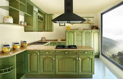 Зеленая столешница в интерьере кухни