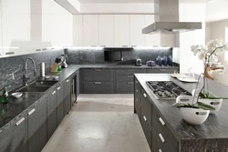 Kitchen interior in a gray house