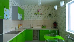 Обои на кухню зеленого цвета дизайн