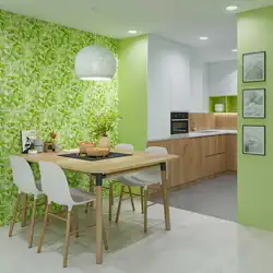 Обои на кухню зеленого цвета дизайн