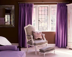Curtains for lilac wallpaper in the bedroom photo