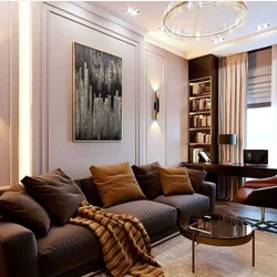 Living room interior in brown tones in a modern style