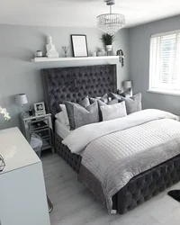 Дызайн спальні з шэрым ложкам