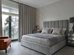 Bedroom design with gray bed