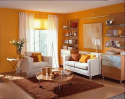 Гостиная оранжевые обои фото