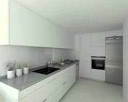 Белая кухня з шэрай стальніцай і фартухом у інтэр'еры фота