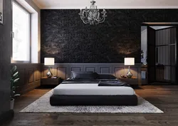 Дизайн интерьера спальни с темными обоями