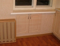 Refrigerator design under the window in the kitchen in Khrushchev photo
