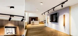 Qonaq otağının interyerində asma tavan fotoşəkili üçün yol lampası