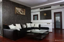 Dark color wallpaper in the living room interior
