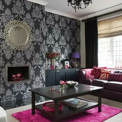Dark Color Wallpaper In The Living Room Interior
