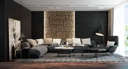 Dark color wallpaper in the living room interior