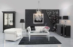 Living Room Design With White Wallpaper Photo