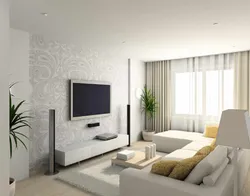 Living room design with white wallpaper photo