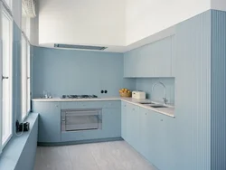 Шэра блакітны колер сцен у інтэр'еры кухні