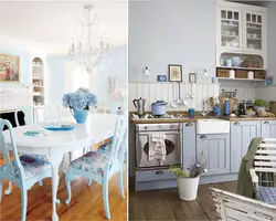 Серо голубой цвет стен в интерьере кухни