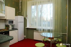 Kitchen design with refrigerator by the window